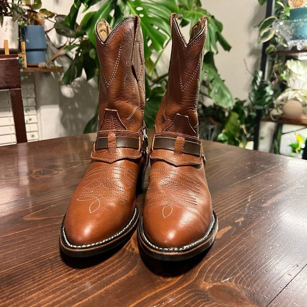Vintage Vulcan Women’s Brown Leather Harness Cowboy Boots - Size 8.5 - Picture 3 of 7